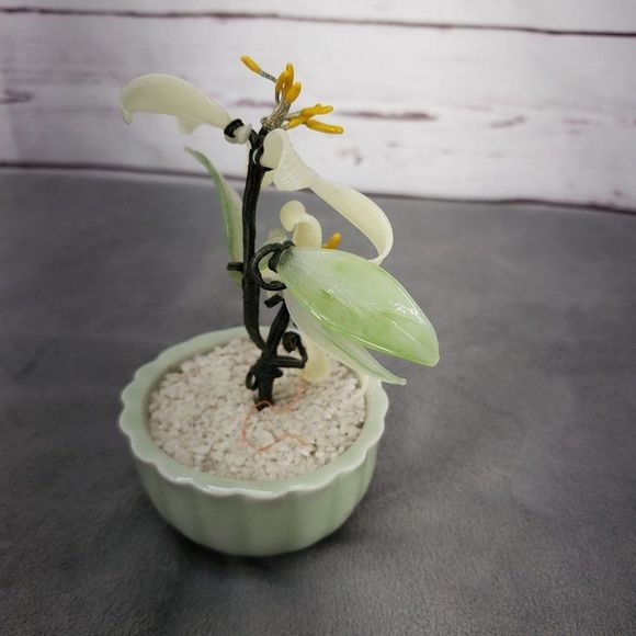 Taiwanese Spinach Jade & Semi Precious Gems Bonsai Tree, Vintage Bonsai Tree, Fl - Picture 4 of 11